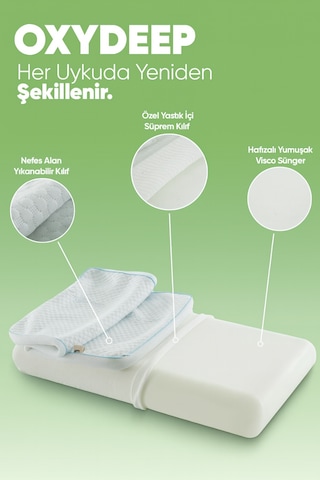 Tago Home Oxydeep Ortopedik Visco Yastık Nefes Alabilen - Uyku Düzenleyen - Yorgunluk Önleyici Beyaz