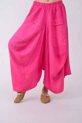 Bohem Stil İtalyan Cepli Keten Şalvar Pantolon 36-48 Beden Arası -8746 Pembe