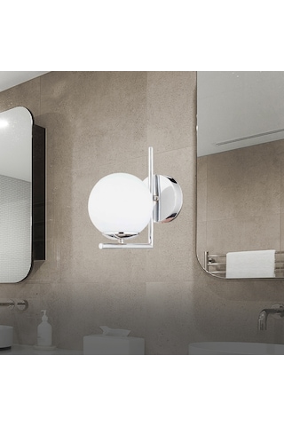 Sara Krom Kaplama Duvar Lambası Yatak Odası-Yatak Başı-Banyo İçin Modern Aplik Beyaz