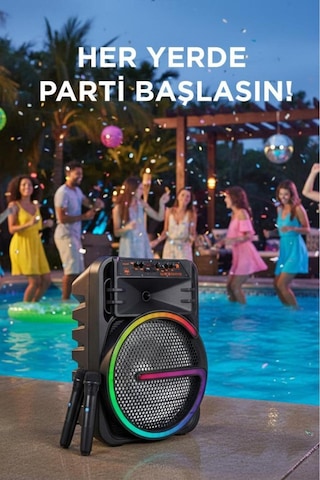 Bluetooth Hoparlör Rgb Işıklı Çift Mikrofonlu Kablosuz Speaker Kts-2170 Siyah