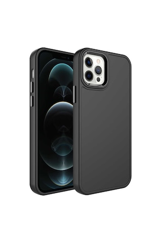 Apple Uyumlu iPhone 14 Pro Metal Çerçeve Ve Buton Tasarımlı Sert Tchs Botox Kılıf-siyah Siyah
