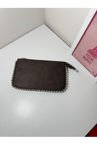Larolina Stores Kadın Zımbalı Çapraz Zincir Askılı El Ve Omuz Çantası Süet Kahverengi