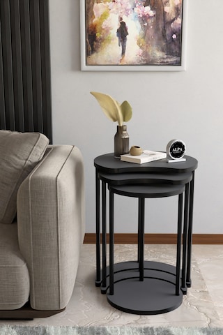 Modern Elma 3 Lü Zigon Sehpa Metal Ayaklı İç İçe Geçmeli Orta Sehpa Takımı Antrasit