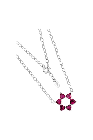 Aşkın Fısıltısı Mekik Zincir Gerdanlık Kolye Ruby Kalp Taşlı 925 Ayar Gümüş Gümüş