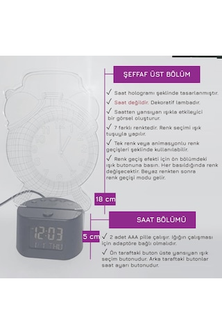 Upway 3d İllüzyonlu Rgb Işık Animasyonlu Çalar Masa Saati Gece Lambası