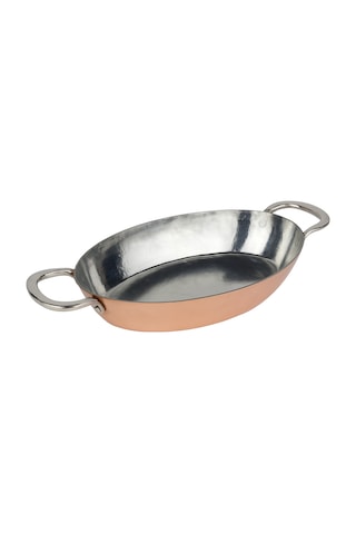 Cuvesta El Yapımı Şef Tipi Kalın 1.5mm Bakır Oval Tava 30x20cm