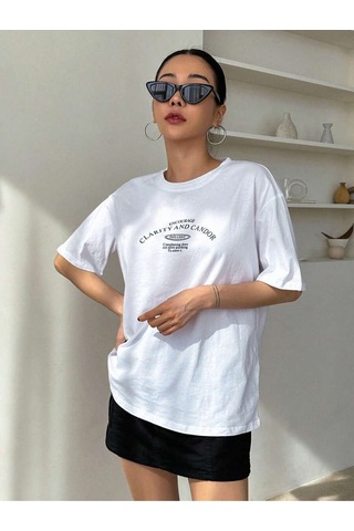 Uyguntarz Unisex Clarıty And Candor Baskılı Tasarım Tshirt Beyaz