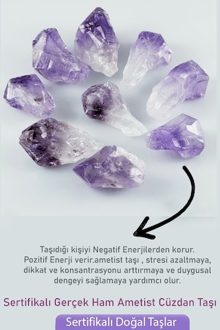 Aşk Mutluluk Şans Cüzdan Taşı Doğal Ametist Taşı Kütl