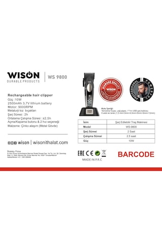 Wıson Ws-9800 Profesyonel Saç Sakal Tıraş Makinesi Yeni Ürün