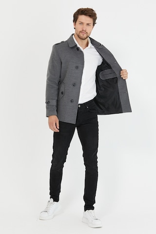 Mero Life Erkek Gri Kemerli Kaşe Kaban Trenç Model Gri