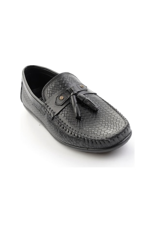 Siyah Baskılı Hakiki Deri Erkek Loafer Ayakkabı E01697032503 Siyah