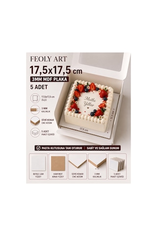 17,5x17,5 Cm 3mm Mdf Pasta Altlığı 5 Adet - Beyaz Lam Kaplamalı Beyaz / Kahverengi