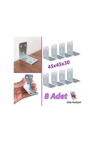 8 Adet Mobilya Eşya Dolap Duvar Sabitleyici Köşe Bağlantı L Demir Gönye Deprem Güvenliği 45x45x30mm