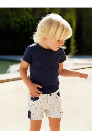 Erkek Bebek Pamuklu Desenli Şort-15846 Beyaz