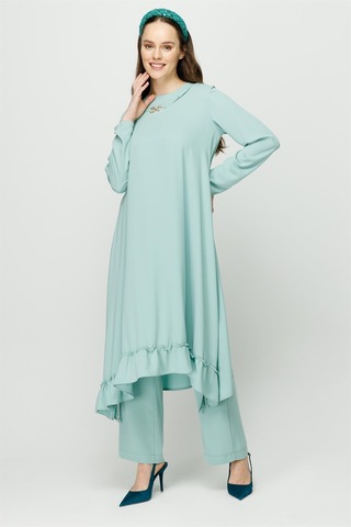 Esswaap Eteği Büzgü Detaylı Tunik Pantolon Takım Mint-mint Mint Yeşili