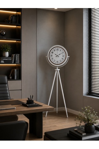 Almira Duvar Saati Klasik Rakamlı Beyaz Tripod Ayaklı Saat