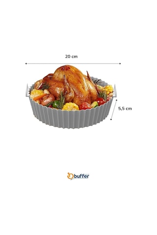 Buffer Silikon Airfryer Gri Pişirme Matı 20 Cm Ve 100 Adet Pişirme Kağıdı