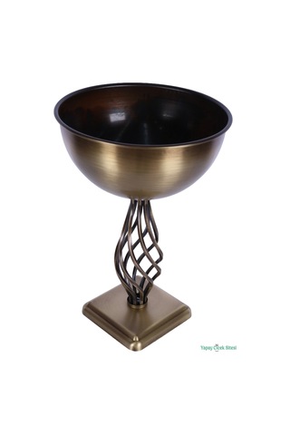 Yapay Çiçek Sitesi Metal Dekoratif Burgu Vazo 39 Cm Bronz