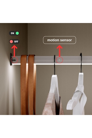 Hareket Sensörlü Led Dolap İçi Işık Ve Askı Borusu - 91-100 Cm