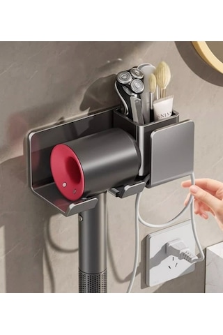 Wondernest Tutucu, Saç Rafı, Lichen Kurutma Makinesi - Delmeden Banyo Aksesuarı Siyah