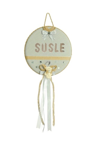 Süslebabypartystore Doğa Temalı, Ayıcıklı Keten Kumaş Kapı Süsü, Gri Çok Renkli