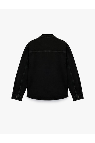 Koton Uzun Kollu Cepli Düğmeli Gömlek Yaka Oversize Jean Gömlek Ceket Siyah 6sam50069nd
