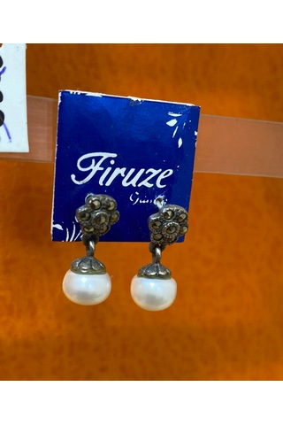 İnci Yuvarlak Markezit Taşlı Inci Gümüş Kadın Küpesi F16002018