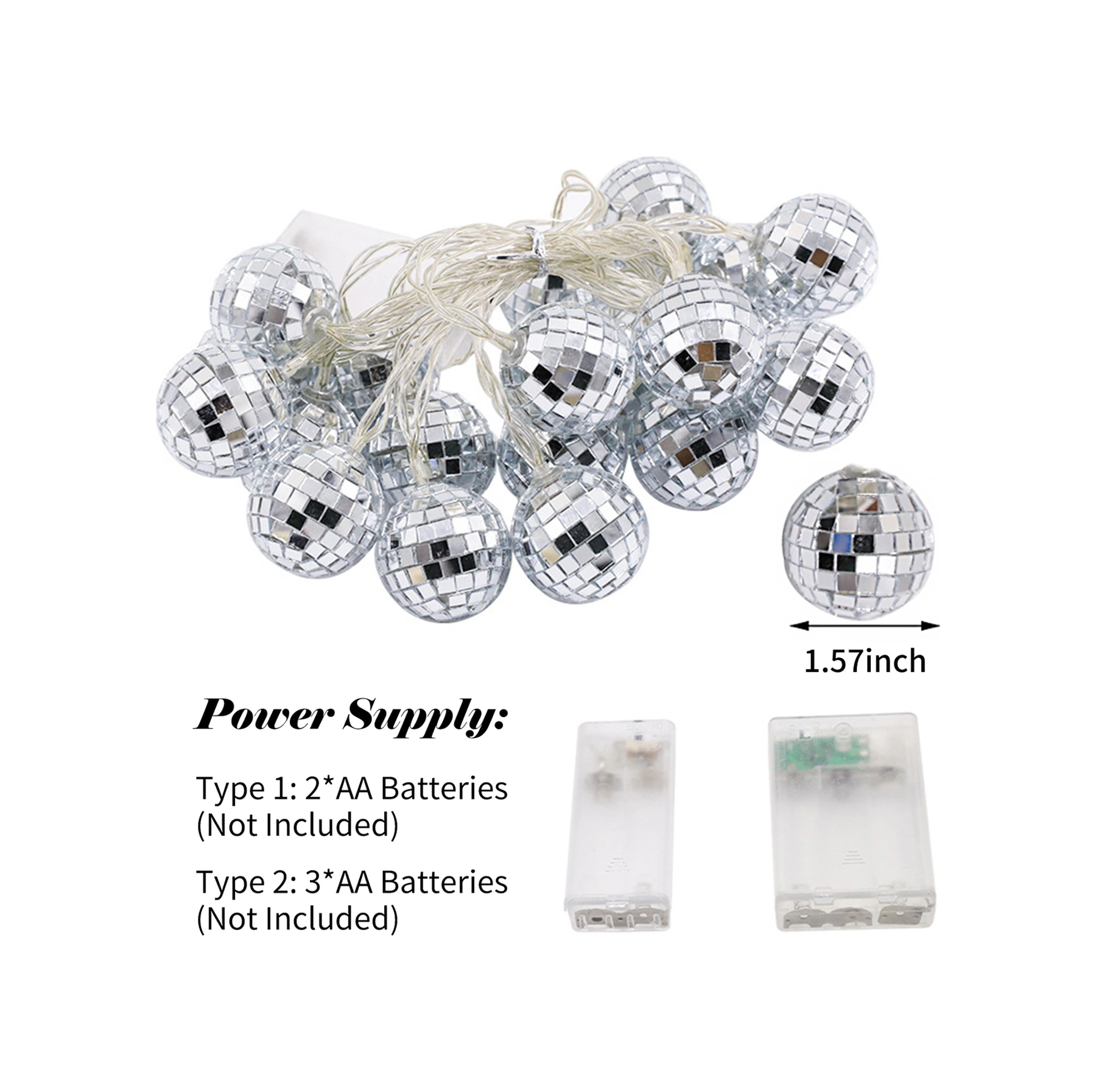 Yaleker 1.8m 10 Led Sabit Aydınlatmalı Islak Beyaz Cam Kule Mermer Top Led Işık Zinciri Aa Pil Gerekli, Pil Dahil Değil Ilık Beyaz