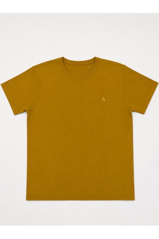 Büyük Beden Sıfır Yaka Pike Kumaş Sade Erkek Battal Tshirt Sarı
