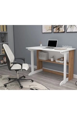 Reyo Home Enda Pillar Kütüphaneli Çalışma Masası 100x56cm Çam-bey Atlantik Çam - Beyaz