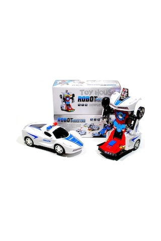 Transformers Robota Dönüşen Işıklı, Sesli, Sensörlü Oyuncak Polis Arabası Ferrari Model Beyaz