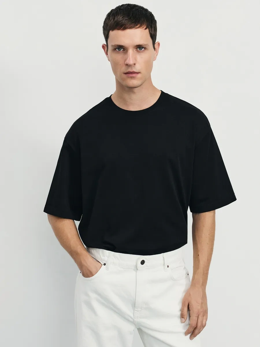 Zarına Pamuklu Temel Oversize Düz Renk Tişört 223278442 Siyah