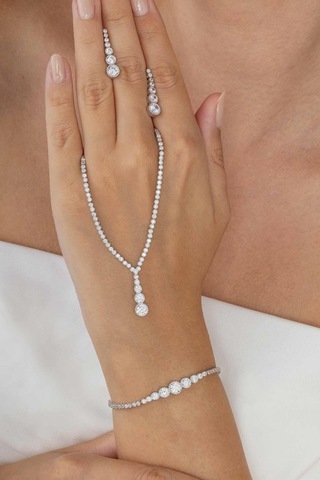 Gümüş Pazarım Pırlanta Montür Yuvarlak Kesim Su Yolu Gümüş Düğün Seti Gümüş