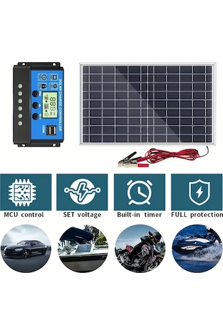 Honeybeeshop Weıhaoxı Solar Paneller 1 Monokristal Güneş Paneli 100a Şarj Kontrol Cihazı Motosiklet Tekne Karavan Kamp Ev Aydınlatma