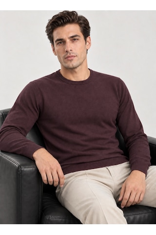 Danger Erkek Basic Triko Kazak Bordo