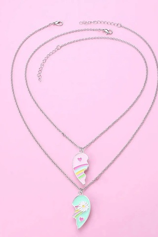 2'li Mıknatıslı Kolye Papatya Ve Kalp Figürlü Kolyesi İki Adet Çi Çok REnkli