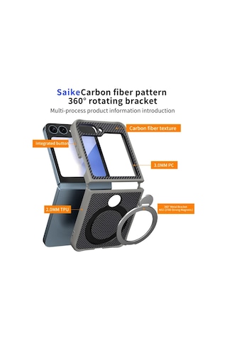 Teleplus Samsung Galaxy Uyumlu Z Flip 5 Kılıf Karbon Fiber Magsafeli 360 Dönerli Standlı Alp Kapak