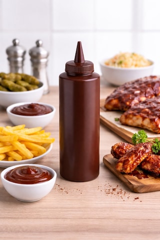 Sosluk Sıkma Şişesi 1000 Ml Bpa Free Barbekü/çikolata Sos Şişesi Endüstriyel Kullanım Kahverengi