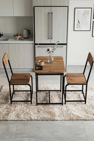 Mutfak Masa Takımı Sandalyeli 2 Kişilik Modern Balkon Cafe Bahçe Yemek Masası Minör 9806 Atlantik Kahverengi