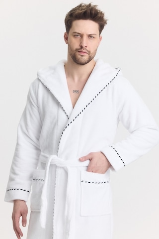 Mulberry Triga Erkek Bornoz %100 Pamuk Kapüşonlu Beyaz