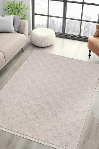 Valeryhome Rayne Koleksiyonu Bukle Kabartmalı Rölyef Kaymaz Tabanlı Yıkanabilir Salon,mutfak,koridor Beyaz Krem
