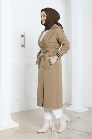 Bondit Kumaş Ribanalı Uzun Boy Trençkot / Açık Kahve - M0110 Açık Kahve Kahverengi