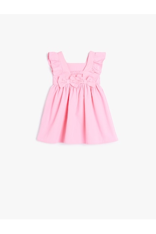 Koton Elbise Fırfır Detaylı Kare Yaka Pamuklu Pembe 4smg80098aw Pembe