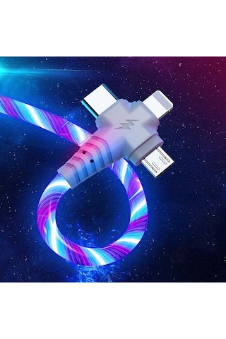 Jms  Vaorlo 3 In 1 Parlayan Şarj Kablosu 2.1a Hızlı Şarj Akışı Aydınlık Aydınlatma Usb Kablosu Samsung İos Uyumlu Xiaomi Huawei