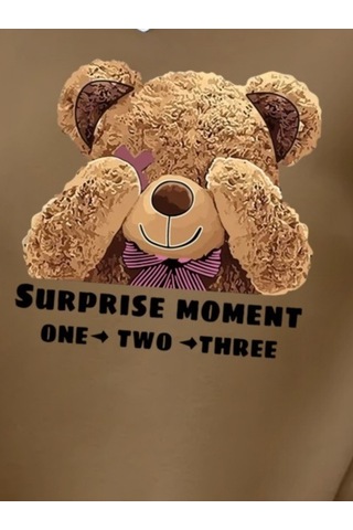 Leyla Sanat Sanata Yeni Bir Bakış Açısı Kadın Uzun Kollu Bisiklet Yaka Ayıcık Desenli Viskon Iki Iplik Bluz Kahve