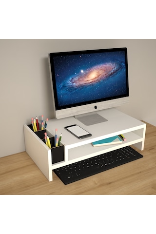 Emkawood Sally Monitör Yükseltici Laptop Standı Beyaz