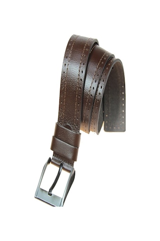 Hakiki Deri Erkek Spor Nakışlı Kot Kemeri 4,5 Cm Kahverengi