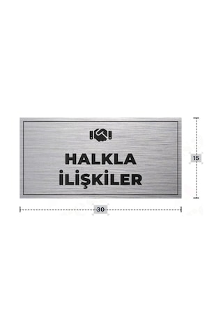 Halkla İlışkıler Yazılı - Metal - Gümüş Renk - Kapı İsimliği - 30x15 Cm