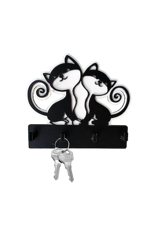 Caju Art & Decoration Sevimli Kediler Lazer Kesim Duvar Anahtarlık Anahtar Askısı Çok Renkli