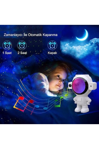 Upway Astronot Bluetooth Hoparlör Galaksi Yıldız Projektör Kumandalı Gece Lambası Beyaz
